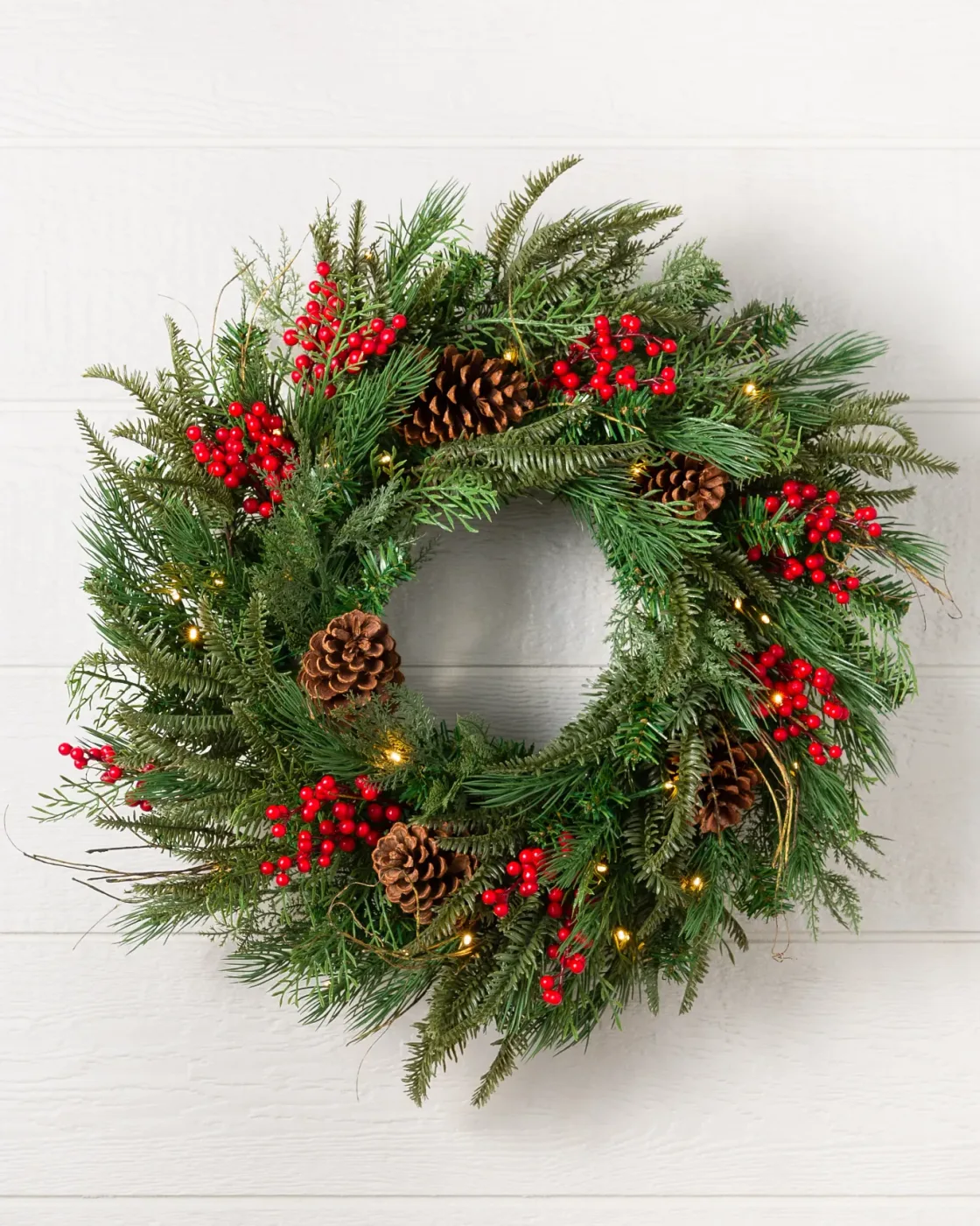Guirlanda Pinhas e Bagas de Natal Com LED 90 cm