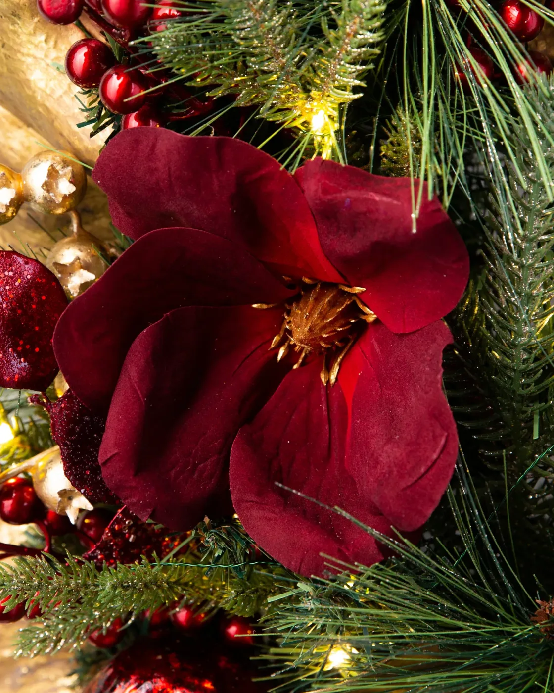 Guirlanda Glamour Vermelho e Dourado Com LED 70 cm