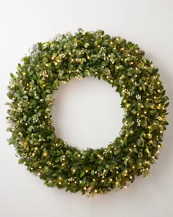 Guirlanda de Natal 90 cm com LED, Folhagens Verdes e Mini Frutas Claras