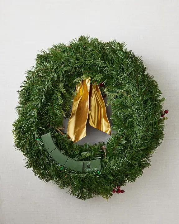Guirlanda de Natal 90 cm com LED, Laço Vermelho, Bolas Douradas e Frutas Vermelhas