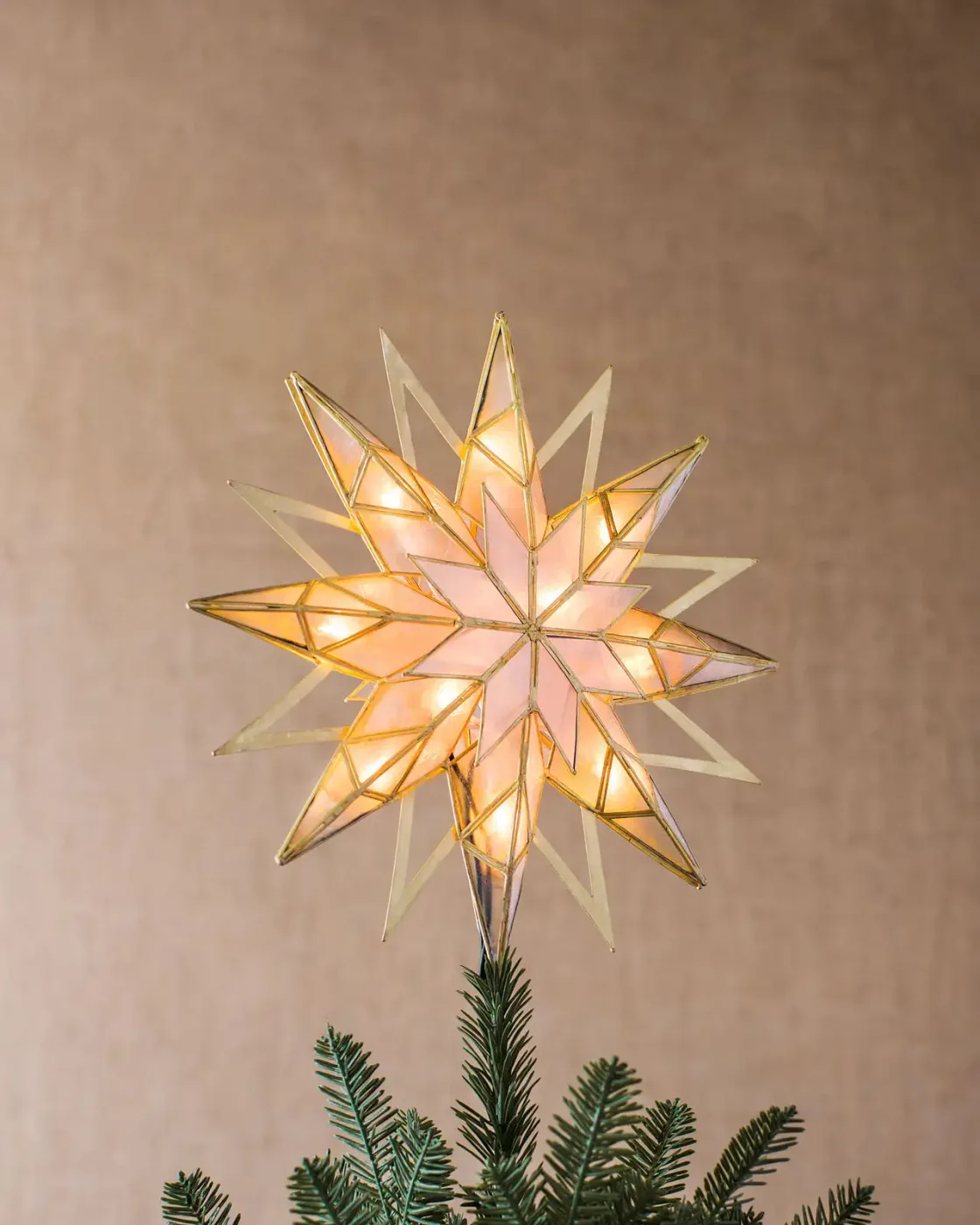 Topo de Árvore Estrela Starburst Dupla Face Iluminada Dourada