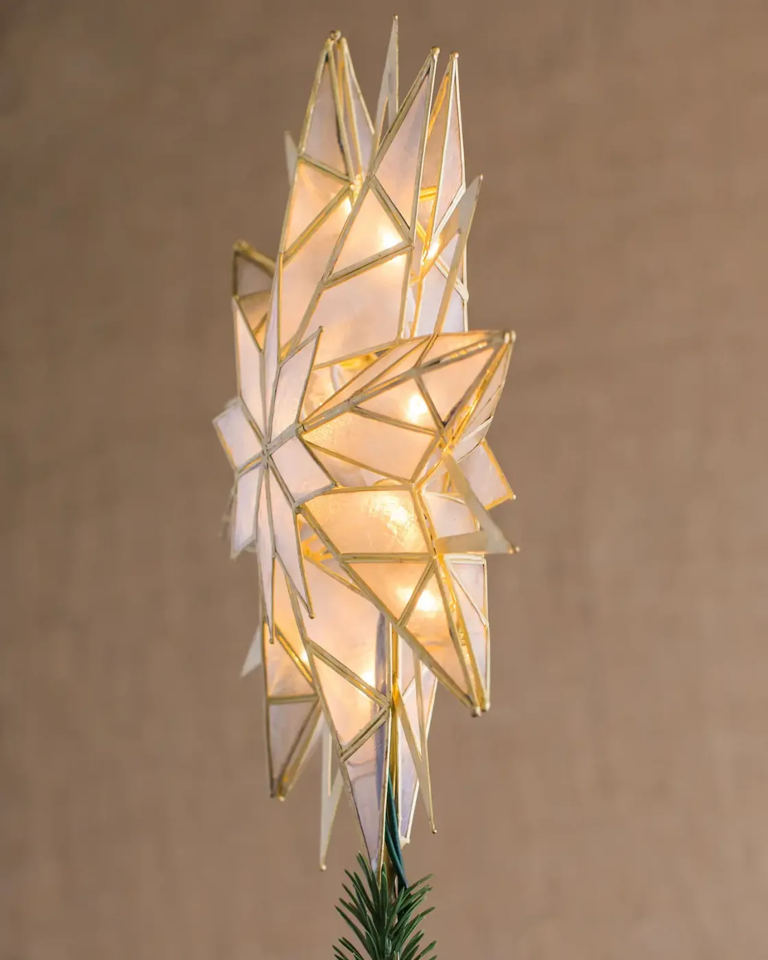 Topo de Árvore Estrela Starburst Dupla Face Iluminada Dourada